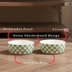 6.4 inch Ceramic Hand Painted Basic Dog Bowl Set of 2 with Anti-Skid Rubber Base, Food and Water Bowls for Small Pets Green