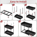 Sevenblue 4 Pack Under Sink Organizer, Bathroom Organizers and Storage, 2 Tier Multi-Use Pull Out Cabinet Organizer with Hang Hooks and Cups (Black, 4 Pack)