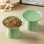 6.2 Inch Extra Wide Elevated Ceramic Cat Bowls, Food and Water Bowl Set for Elder Big Cats Small Dogs, Raised Design for Pet Easy Eating, Protect Cat's Spine Set of 2(Light Green)