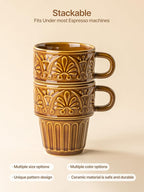Ceramic Coffee Cups, Coffee Mugs Set of 4, 12 OZ Ceramic Mugs, Stackable Mug, Brown, Microwave & Dishwasher Safe for Hot Drinks Cocoa Latte, Perfect for Daily Use Gathering & All Holiday Gifts
