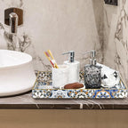 Hiceeden Set of 2 Decorative Serving Trays with Handles, Boho Tea Trays Ottoman Trays for Serving, Modern Plastic Coffee Table Tray for Living Room, Kitchen, Bathroom, Rectangle, Blue