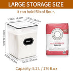4 Pack Large Airtight Food Storage Containers with Lids (5.2L / 176oz), BPA Free Plastic Kitchen and Pantry Organization Contianers for Cereal Flour and Sugar Storage, Labels & Marker