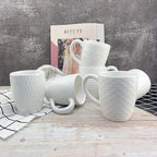 Schliersee 12 OZ White Ceramic Coffee Mugs Set of 6, Stylish Embossed Coffee Cups Set for Coffee, Tea, Milk, Cocoa, Cereal