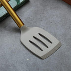 Berglander Non-stick Silicone Slotted Turner with Titanium Gold Plated Handle for Cooking, Dishwasher Safe, Easy to Clean