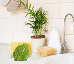 dgudgu Leaf Sponge Holder for Kitchen Sink – Teal Green Ceramic Sponge Caddy, Decorative Leaf Shaped Sink Organizer, Nature Inspired Kitchen Décor, Dishwasher Safe