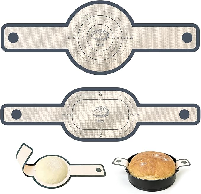 Silicone Bread Sling for Dutch Oven, 2 PCS Non-Stick Reusable Baking Mat with Long Handles, Oval & Round Sourdough Transfer Mat Easy to Clean (Gray)