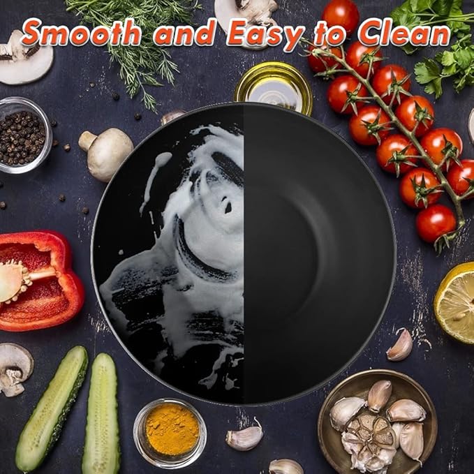 ShineMe Black Salad Bowl Set, 9.8inches Large Bamboo Fiber Salad Bowl With Lid and Utensils(Spoon & Fork), Solid Mixing Bowl For Serving Pasta, Fruits, Vegetables, Bread and Halloween Candy