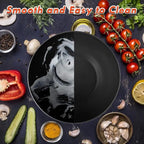 ShineMe Black Salad Bowl Set, 9.8inches Large Bamboo Fiber Salad Bowl With Lid and Utensils(Spoon & Fork), Solid Mixing Bowl For Serving Pasta, Fruits, Vegetables, Bread and Halloween Candy