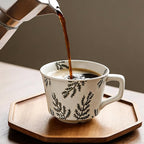 Vintage Ceramic Mug Set - 12 oz Unique Ceramic Coffee Mugs & Tea Cups with Hand-Drawn Patterns, Dishwasher & Microwave Safe, Ideal Gift