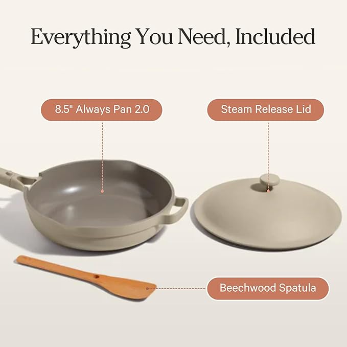 Our Place Mini Always Pan | 8.5" Ceramic Pan with Modular Lid & Beechwood Spatula | Patented 10-in-1 Nonstick, Non-Toxic Cookware Made Without PFAS | Induction & Oven-Safe up to 450°F | Steam