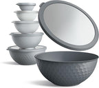 COOK WITH COLOR Mixing Bowls with Lids - 12 Piece Plastic Nesting Bowls Set includes 6 Prep Bowls and 6 Lids, Microwave Safe Mixing Bowl Set, Grey Embossed