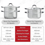 SUNHOUSE - 4.6 Quart Steamer Pots with Lid 2-Tier Multipurpose Stainless Steel Steaming Pot Cookware with Handle for Vegetable, Dumpling, Sauce, Food - Triple Bottom, Measurement Line