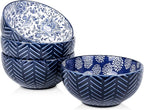 Selamica Ceramic Cereal Bowls Set 25 OZ, Embossed Soup Bowls, Dessert Bowls 5.9 Inch Ceramic Kitchen Bowls for Ramen Oatmeal Fruits, Microwave Dishwasher Safe, Set of 4, Blue