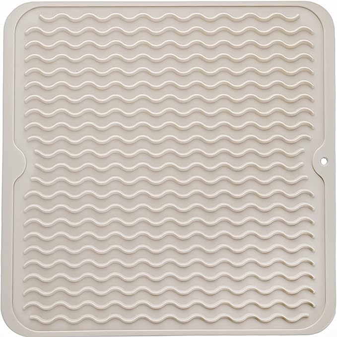 MicoYang Silicone Dish Drying Mat for Multiple Usage,Easy clean,Eco-friendly,Heat-resistant Silicone Mat for Kitchen Counter or Sink,Refrigerator or Drawer liner Tapioca M 12 inches x 12 inches