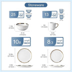 LOVECASA 16 Pieces Plates and Bowls Sets, Porcelain White and Gold Dinnerware Sets, Round Dinner Plates Dishes Set Service for 4, Dishwasher Safe and Scratch Resistant, White