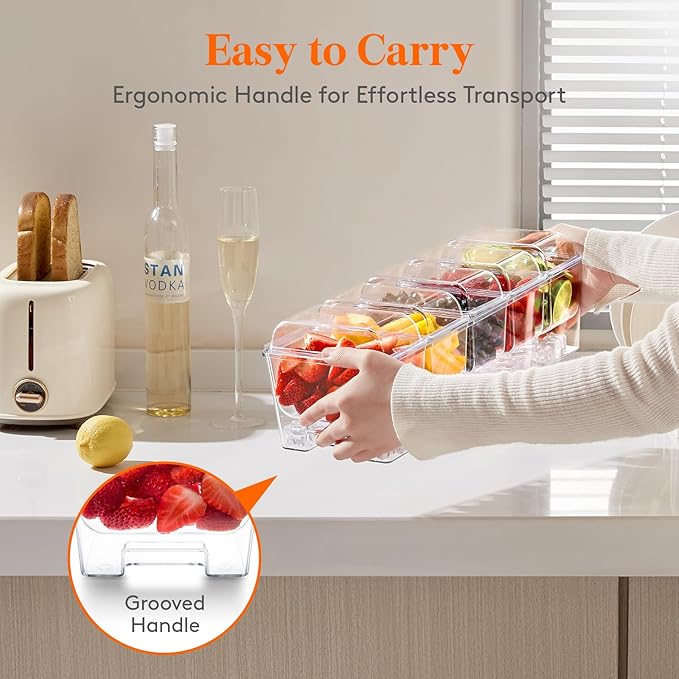 Lifewit 3 Pack Taco Bar Serving Set for Party with 5 x 20 oz Containers & Components, Ice Chilled Condiment Caddy Organizer, Garnish Serving Tray Platter for Mimosa Bar Accessories, Fruit, Salad, Food
