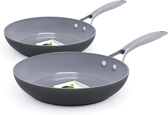 GreenPan Paris Pro Hard Anodized Healthy Ceramic Nonstick, 8" and 10" Frying pan Skillet Set, PFAS-Free, Dishwasher Safe, Grey