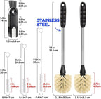 Holikme 6 Pack Bottle Brush Tube Set, 14" Long Handle Stainless Steel Bottle Cleaner Brush, 3 Straw Brushes, Portable 3-in-1 Bottle Cleaning Brush for Water Bottle, Cups, Baby Bottle, Straws Yellow