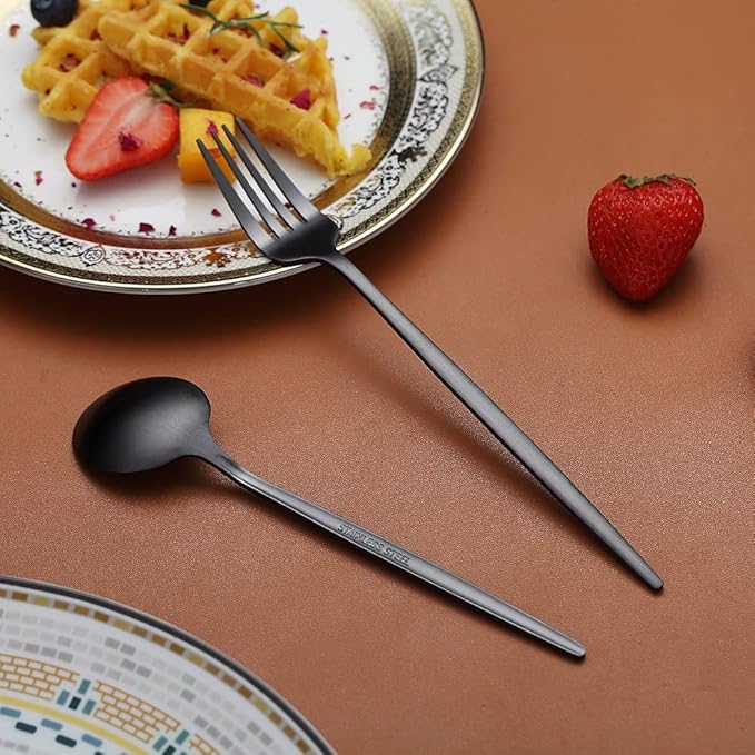 Stainless Steel Flatware Set, Titanium Plated, 20-Piece Matte Black Service Set for 4