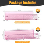 Magnetic Spice Rack for Refrigerator, 4 Pack 100% Metal Strong Magnet Fridge Shelves, Space Saving Spice Organizer, No Drilling Moveable Home Kitchen Laundry Room Storage Organization, Pink