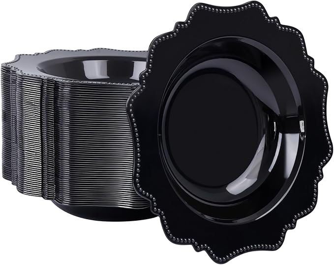 COLOSUS Black Plastic Party Bowls (60 Pack) 12 Oz Disposable Soup/Salad Bowl, Fancy Shatterproof Dinnerware for Catering, Holidays, Weddings, and Everyday Use