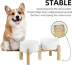 Havniva Ceramic Raised Double Bowls Set with Stand, 2 Heights Elevated, Food & Water Bowls for Small Breed Dogs, Weighted Dog Dishes, Pet Bowl(6.1'',28.7oz, White)