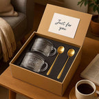 JBHO Vintage Glass 14OZ Coffee Mugs 4pcs Clear Embossed Glass Cups with Bamboo Lids and Spoons Gifts for Women Overnight Containers for Tea,Cereal,Cappuccino, Latte