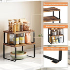 HOOBRO Cabinet Organizer Shelf Set of 4, Kitchen Counter Organizer, Kitchen Storage, Spice Rack, Nest, Stackable, Side-by-Side & L-Shape for Cabinet, Kitchen, Rustic Brown and Black BF33TLP201