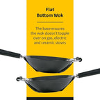 Ken Hom 12" Carbon Steel Nonstick Stir Fry Wok - Soft Touch Helper Handle and Lightweight Flat Bottom Design