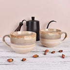 Bosmarlin Large Ceramic Coffee Mug Set of 2, Stoneware Jumbo Latte Mugs for Office and Home, 16 Oz, Dishwasher and Microwave Safe(Brown Grey, 2)