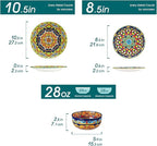 vancasso Plates and Bowls Sets,12-Piece Porcelain Dinnerware Set Service for 4, Bohemian Style Dishes Set for 4, Kitchen Dinner Set, Microwave and Dishwasher Safe, Scratch Resistant, Series KRVI