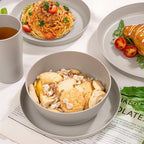 EI 24pcs Grey Wheat Straw Dinnerware Set of 6,Reuasble Unbreakable Dinner Plates,Wheat Plates and Bowls Sets for Camping,Picninc,Family Dinner