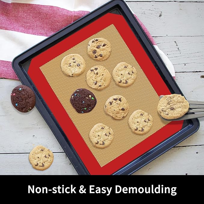 Small Silicone Baking Mats, Set of 4,11-4/5x8-1/4 Inch Quarter Sheet Size, Non Stick, BPA Free, 1/4 Baking Sheet Pan Liner for Cookies, Macaron, Bread, Pastry, Toaster (Red)
