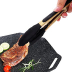 Stainless Steel Classic Kitchen Serving Food Party Gold Tongs 9" and 12" Cooking Tong with BPA Free Silicone Tips, Dishwasher Safe Serving Tools(set of 2)