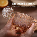 Amber Vintage Glass Coffee Mugs gifts for women, 14 Oz Set of 4 Embossed Glassware Tea Cups for Breakfast, Cappuccino, Latte, Yogurt, Christmas Mothers Day Gifts Coffee Bar Accessories
