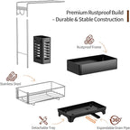 MOUKABAL Sponge Holder for Kitchen Sink, 2-Tier Sink Caddy Organizer with Drain Holes and Hooks, Holds Dishcloth, Sponge & Brushes, Kitchen Countertop Storage for New Home Essentials Black