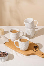 FOBENTA Ceramic Coffee Mugs Set of 4, 12oz Embossed Cups with Elegant Patterns – A Thoughtful Gift for Women, Mom, or Friends,Perfect for Tea, Latte, Cocoa (Arctic White, 12 OZ)