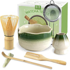 JBER Matcha Whisk Set, Ceramic Matcha Set Includes Bowl, Matcha Whisk (Chasen) and Holder, Sifter, Bamboo Scoop, Spoon & Rest - 7 Pcs Matcha Kit Set for Matcha Lovers & Beginners, Gradient Green