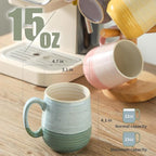 HASENSE Porcelain Coffee Mugs Set of 4, 12 Oz Two-Tone Reactive Glaze Coffee Cups with Handle, Unique Colorful Mug Set for Coffee, Tea, Coco, Latte, Dishwasher and Microwave Safe