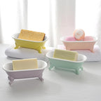 6.5" Ceramic Mini Decorative Clawfoot Bathtub Bar Soap Dish, Kitchen Sponge Holder and Shower Tray for Bathroom, 1 Pack(Yellow)