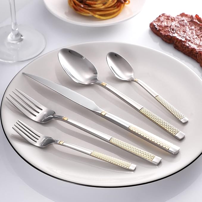 40-Piece Silverware Set Stainless Steel Flatware Set for 4 Kitchen Cutlery Utensil Sets Includes Forks Spoons Knives for Home Restaurant Hotel