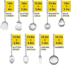 18/10 Stainless Steel Cooking Utensils Set,9pcs Metal Kitchen Utensil Sets 14 inch Long Heavy Duty Kitchen Tools Dishwasher Safe, Include Soup Ladle, Slotted Skimmer Spoon, Spaghetti