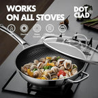 13 Inch Hybrid Stainless Steel Wok with Lid and Steamer Basket, Non Stick Stir Fry Pan, PFOA-Free, Works on Induction, Dishwasher & Oven Safe