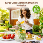 ComSaf 5L (1.3 Gal) Square Glass Rice Containers - Thick Food-Grade Glass Storage Jars with Airtight Hinged Lids & Reusable Labels - Perfect for Flour, Sugar, Pasta, Beans & Dry Goods, Set of 2