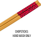 Silver Buffalo Hello Kitty Red Stripes and Bows Ceramic Ramen Noodle Rice Bowl with Chopsticks, Microwave Safe, 30 Ounces