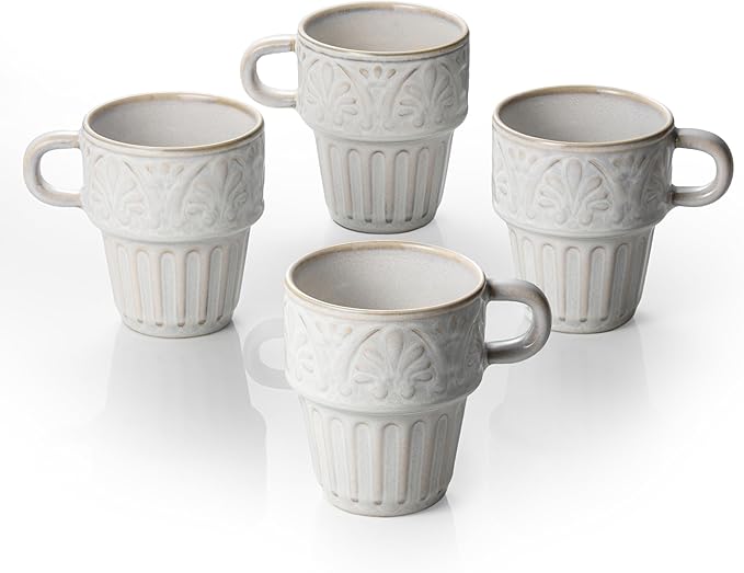 Mugs Set of 4, Ceramic Coffee Mug 12 OZ Beige, Stackable Mug, Set of 4, Microwave & Dishwasher Safe, Comfortable Grip for Latte Cappuccino Hot Chocolate, Perfect for Home Office & Holiday Gifting