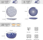 Selamica Ceramic Plates and Bowls Sets,12 Pieces Dinnerware Sets for 4,Scratch Resistant Dish Set,Dishwasher & Microwave Safe, Vintage Blue