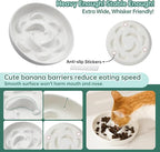 Cat Slow Feeder Bowl Set - 2-Pack Ceramic Cat Dishes for Slow Eating - Whisker-Friendly Cute Maze Bowls for Dry & Wet Food - Microwave & Dishwasher Safe - White and Pink