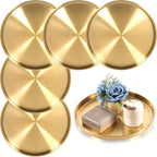 6 Pcs 12 Inch Gold Round Serving Tray, Gold Tray Serving Platter, Stainless Steel Circle Decorative Vanity Coffee Table Trays, Jewelry Makeup Organizer, Metal Decor Dishes
