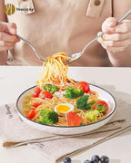 Yeacccng White Pasta Bowls Set of 6, 24oz Ceramic Salad Bowls, 8 inch Shallow Serving Bowls for Pasta, Salad, Oatmeal, Fruit, Easy to Clean, Dishwasher & Microwave Safe, Scratch-Resistant, Lead-Free